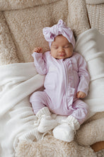 Load image into Gallery viewer, Ribbed Frill Bamboo Zip Growsuit - Violet Purple