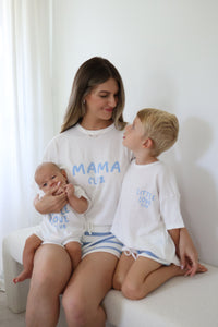 'Mama Club' Tee and Knit Shorts Bundle - White & Blue