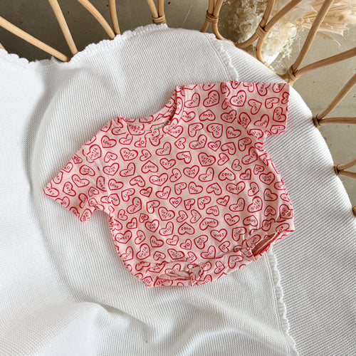 Candy Heart Slouch Romper - Pink & Red