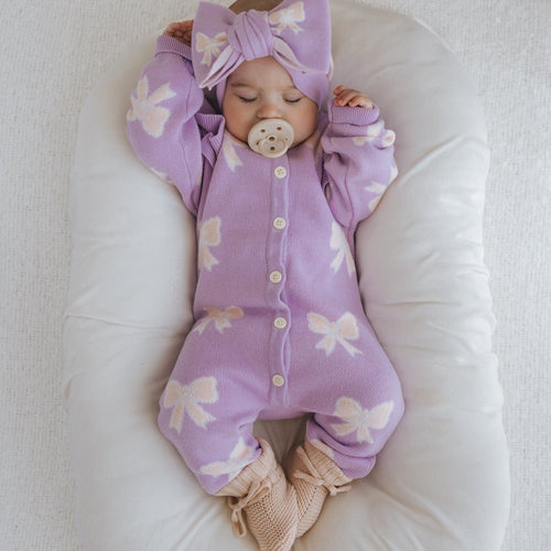 Easter Knit Purple Bow Romper