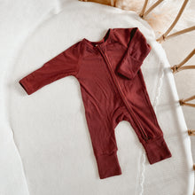 Load image into Gallery viewer, Festive Ribbed Bamboo Zip Growsuit - Red