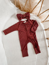 Load image into Gallery viewer, Festive Ribbed Frill Bamboo Zip Growsuit - Red