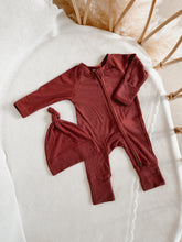 Load image into Gallery viewer, Festive Ribbed Bamboo Zip Growsuit - Red