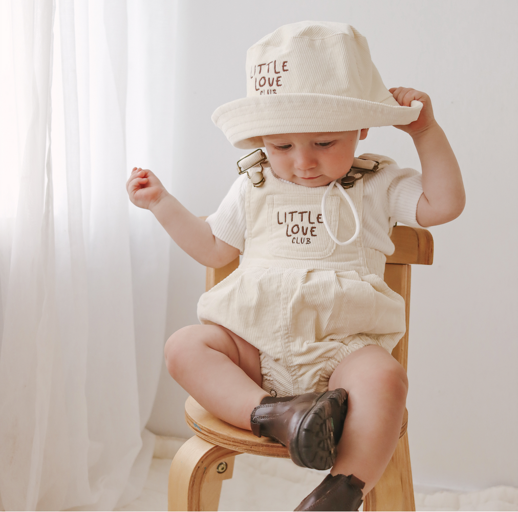 Corduroy 'Little Love Club' Overalls - Cream