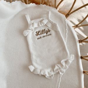 Personalised First Christmas Frill Knit Romper - Milk (PRE ORDER size 3-6M & 6-12M Est dispatch Late Oct)