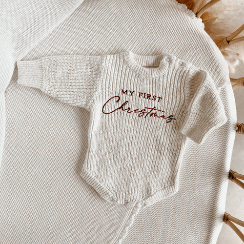 'My First Christmas' Long Sleeve Knit Romper