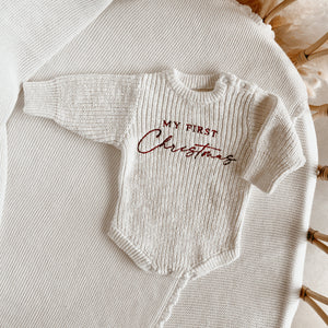 'My First Christmas' Long Sleeve Knit Romper