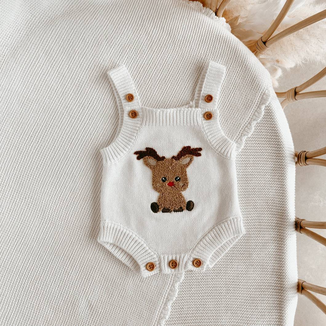 Reindeer Singlet Knit Romper