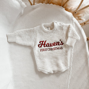 Personalised First Christmas Chunky Knit Romper - Cloud