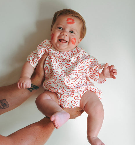 Candy Heart Slouch Romper - Red & White