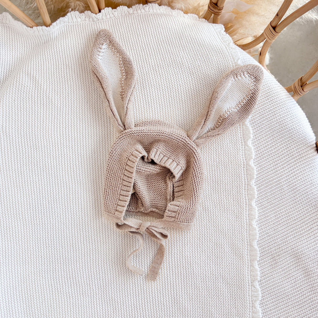 Bunny Ear Knit Bonnet - Fawn