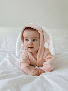 'Little Bunny' Hoodie Zip Romper - Pink