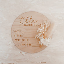 Load image into Gallery viewer, Dried Floral Announcement Plaque with Birth Details