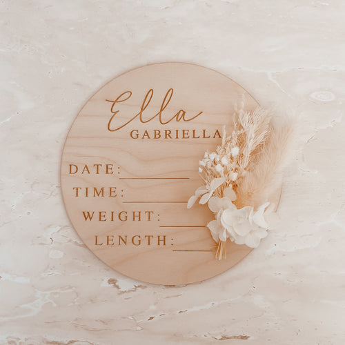 Dried Floral Announcement Plaque with Birth Details