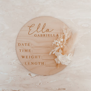 Dried Floral Announcement Plaque with Birth Details