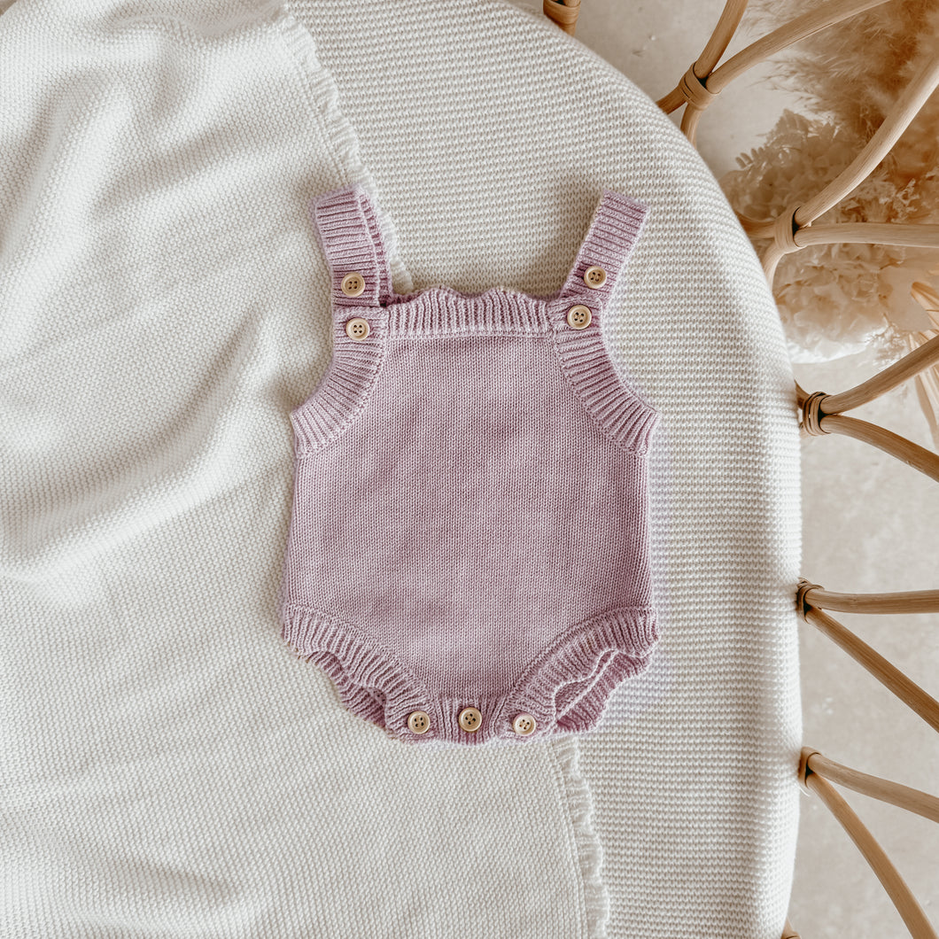 Lavender Scallop Singlet Mini Knit Romper