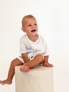 'Little Love Club' Big Logo Tee & Short Bundle - White & Blue 6-12M PRE ORDER EST DISPATCH MID FEB