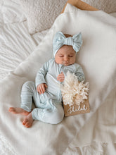 Load image into Gallery viewer, Ribbed Bamboo Zip Growsuit &amp; Topknot Bundle - Sky Blue