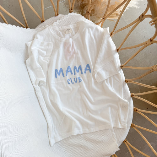 'Mama Club' Tee - White & Blue