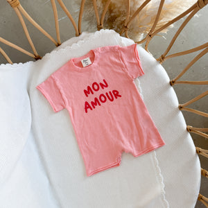 'Mon Amour' Romper - Pink & Red