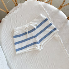 Load image into Gallery viewer, Kids Knit Shorts - Blue &amp; White