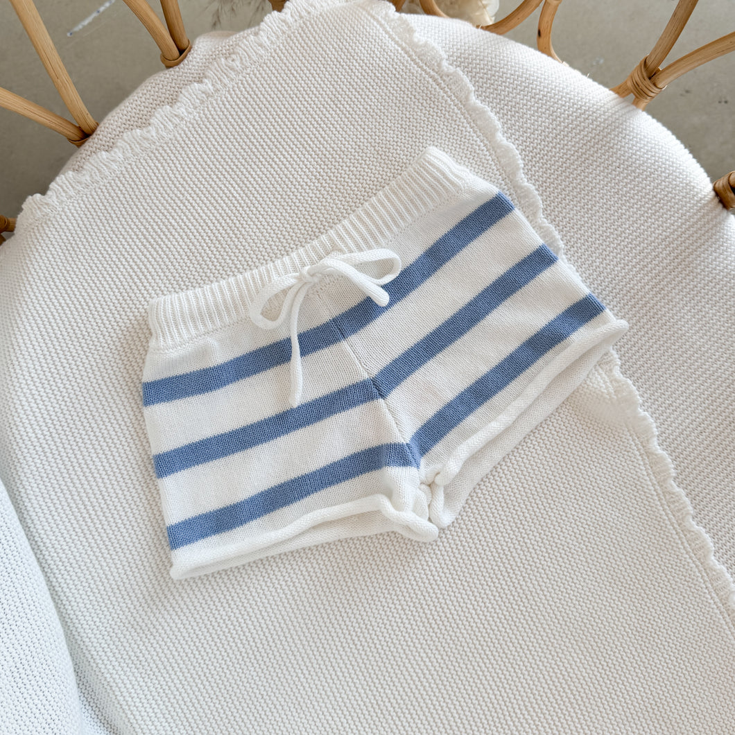 Kids Knit Shorts - Blue & White