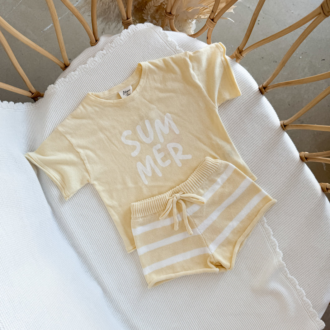 'Summer' Tee and Knit Shorts Bundle - Yellow