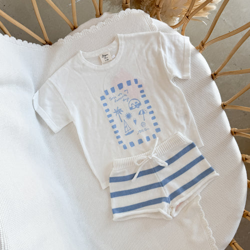 Kids 'Favourite Days' Tee and Knit Shorts Bundle- White & Blue