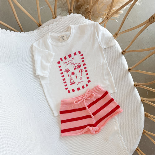 Kids 'Favourite Days' Tee and Knit Shorts Bundle - White & Red