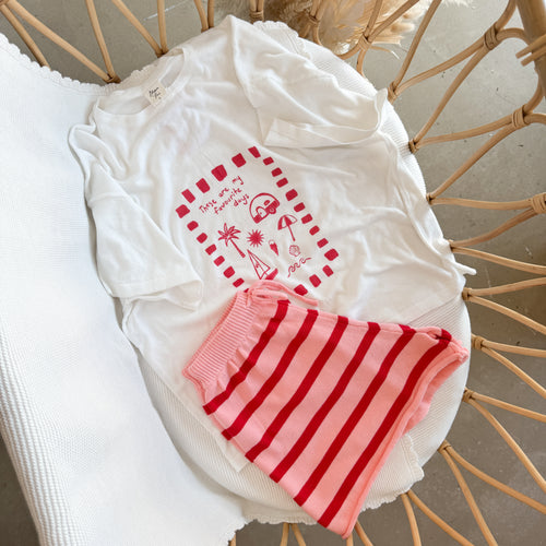 Ladies 'Favourite Days' Tee and Knit Shorts Bundle - White & Red