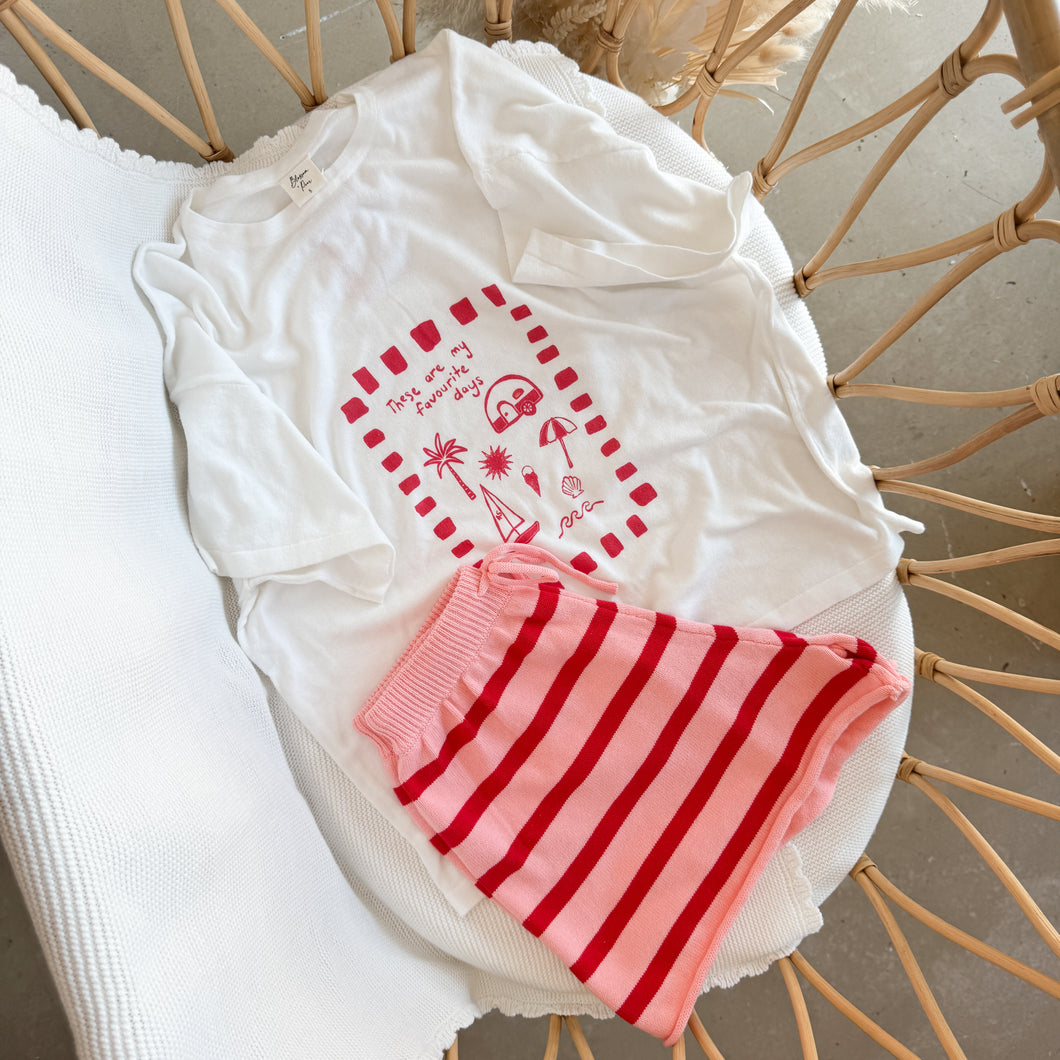 Ladies 'Favourite Days' Tee and Knit Shorts Bundle - White & Red PRE ORDER EST DISPATCH MID FEB