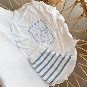 Ladies 'Favourite Days' Tee and Knit Shorts Bundle - White & Blue PRE ORDER EST DISPATCH MID FEB