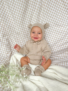 Lamb Long Sleeve Knit Romper - Fawn