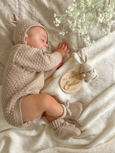 Lamb Long Sleeve Knit Romper - Fawn