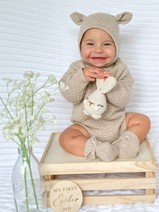 Lamb Long Sleeve Knit Romper - Fawn