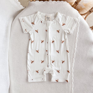 Short Sleeve Bamboo Growsuit - Honey Bee