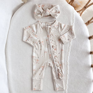 Long Sleeve Bamboo Growsuit & Topknot Bundle - Spring Meadow