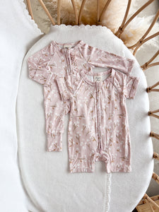 Short Sleeve Bamboo Growsuit - Blushing Blooms