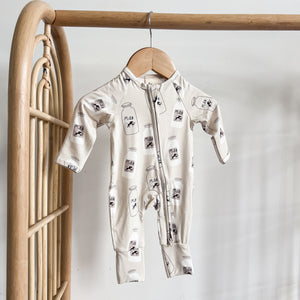 Long Sleeve Bamboo Growsuit - Milk Bottle