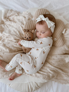 Long Sleeve Bamboo Growsuit & Topknot Bundle - Honey Bee