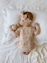 Load image into Gallery viewer, Long Sleeve Bamboo Growsuit &amp; Topknot Bundle - Blushing Blooms