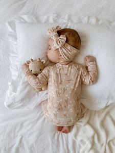 Long Sleeve Bamboo Growsuit & Topknot Bundle - Blushing Blooms