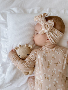 Long Sleeve Bamboo Growsuit & Topknot Bundle - Blushing Blooms