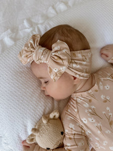 Long Sleeve Bamboo Growsuit & Topknot Bundle - Blushing Blooms