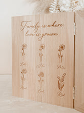 Load image into Gallery viewer, &#39;Where Love is Grown&#39; Personalised Birth Flower Wooden Photo Frame