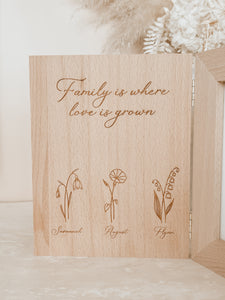 'Where Love is Grown' Personalised Birth Flower Wooden Photo Frame