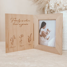 Load image into Gallery viewer, &#39;Where Love is Grown&#39; Personalised Birth Flower Wooden Photo Frame