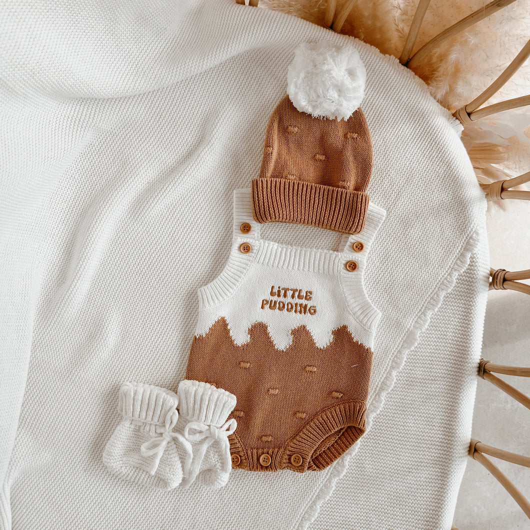 Little Pudding Singlet Knit Bundle - Beanie & Booties (PRE ORDER size NB Est dispatch late October)