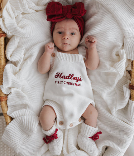 Personalised First Christmas Singlet Knit Romper - Milk