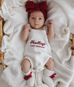 Personalised First Christmas Singlet Knit Romper - Milk